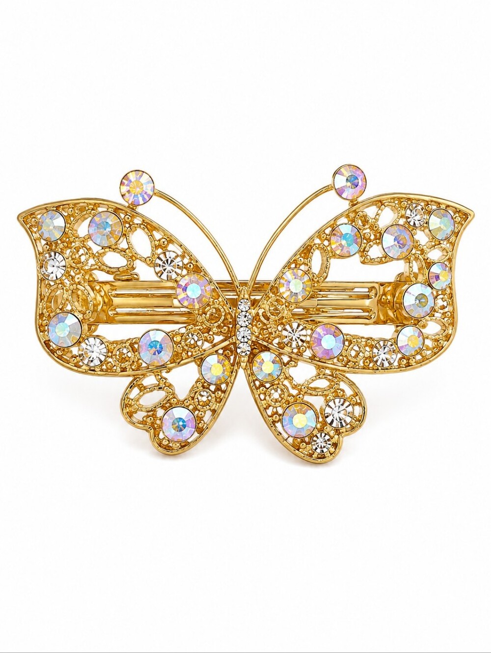 Vintage Fairycore Aurora Borealis Rhinestone Butterfly Barrette